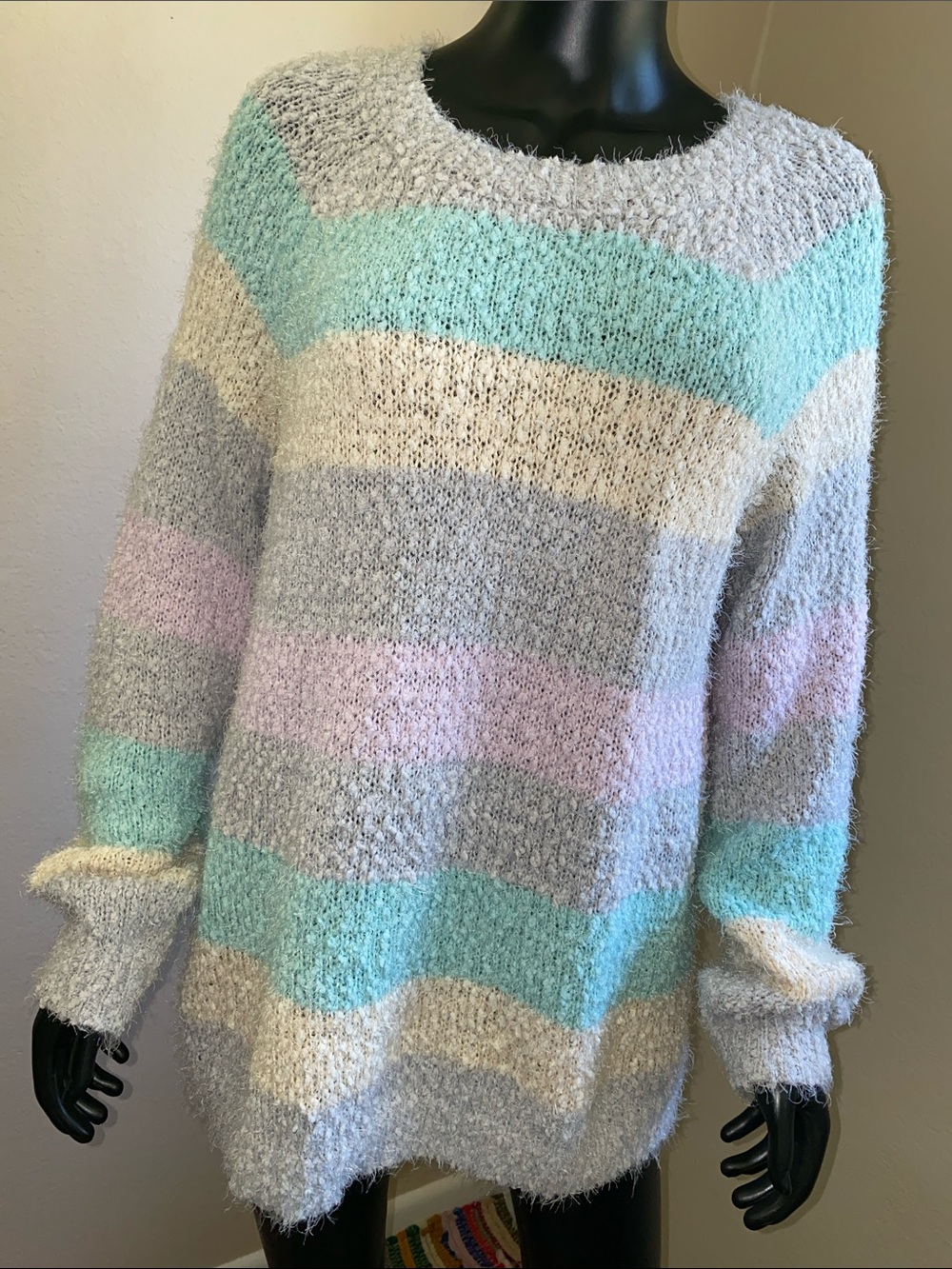 LC Lauren Conrad Pastel Stripe Crewneck Sweater - Gray, Mint, Cream, Pink